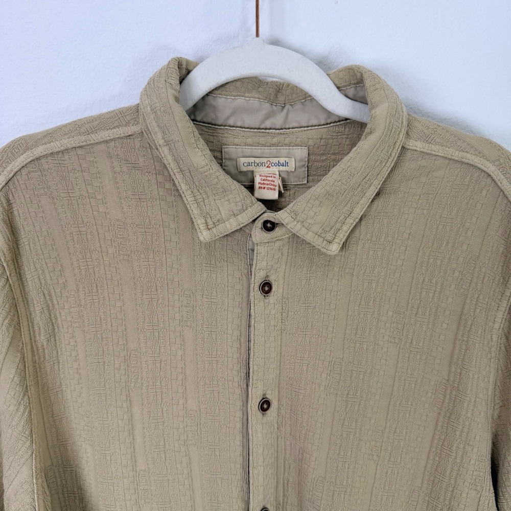 Carbon2Cobalt Large Effortlessly Cool Textured Short Sleeve Shirt Tan Sand Dunes